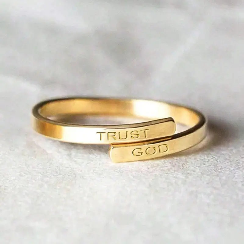 Stainless Steel “Trust God” Open Ring