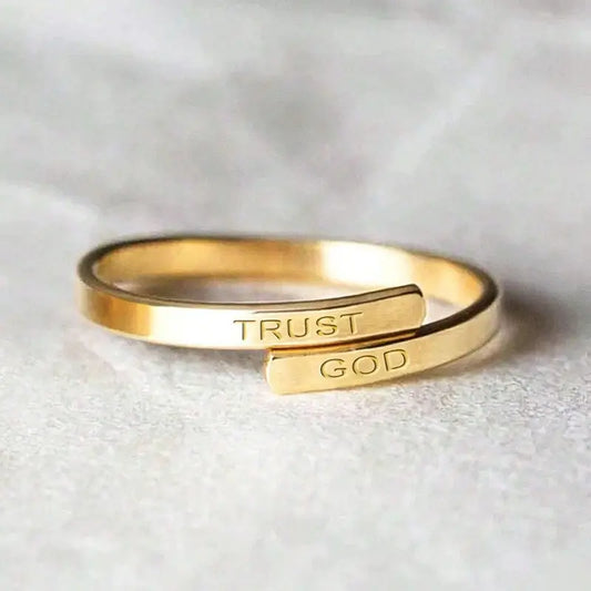 Stainless Steel “Trust God” Open Ring