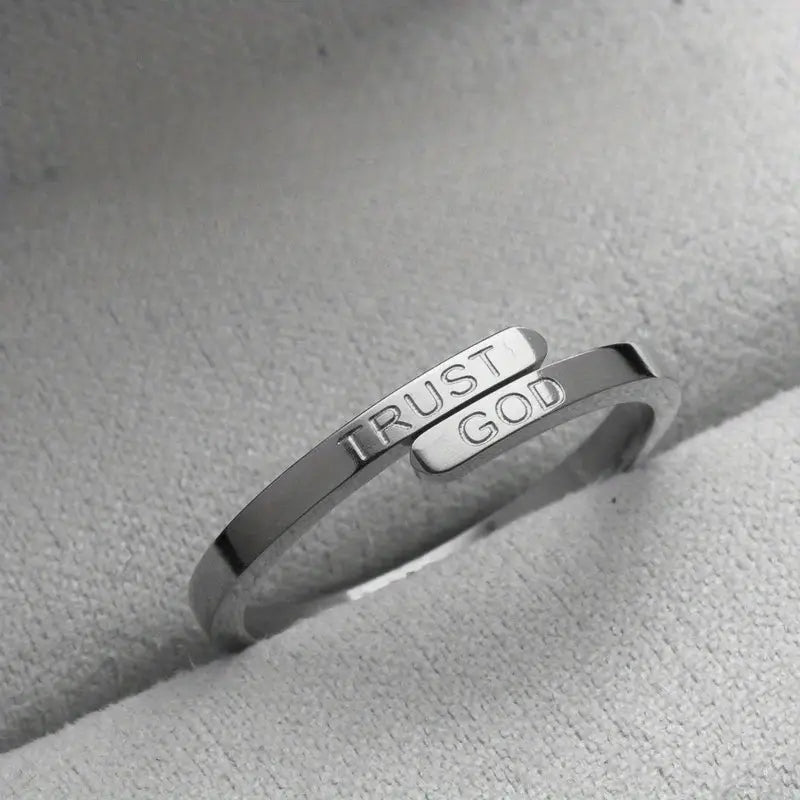 Stainless Steel “Trust God” Open Ring