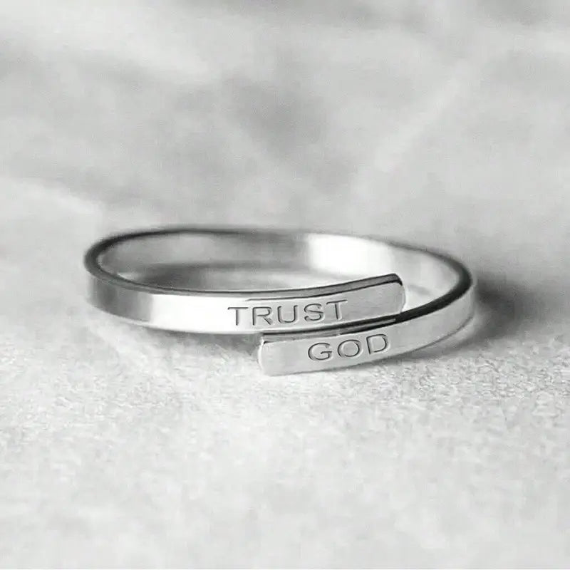 Stainless Steel “Trust God” Open Ring