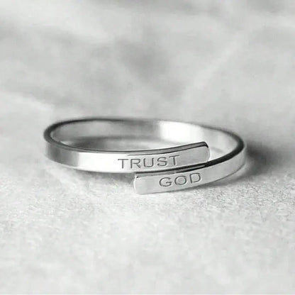 Stainless Steel “Trust God” Open Ring
