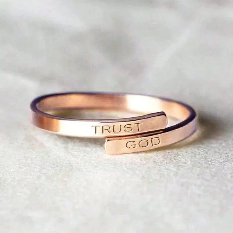 Stainless Steel “Trust God” Open Ring