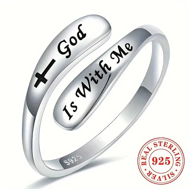 S925 Sterling Silver “God Is With Me” Ring