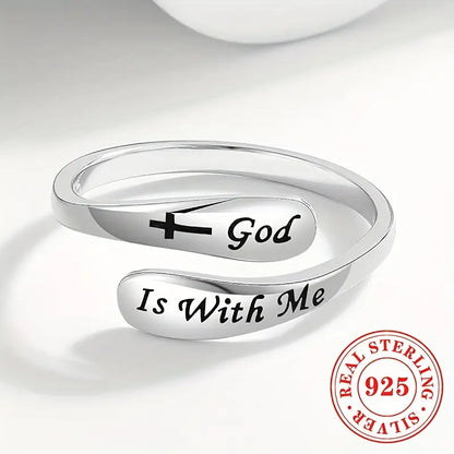 S925 Sterling Silver “God Is With Me” Ring