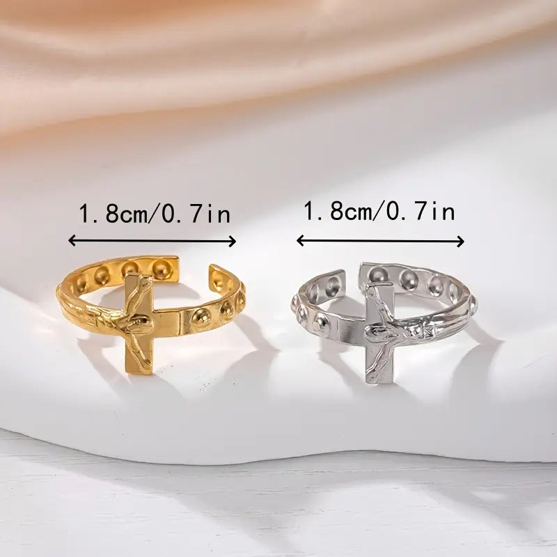 Vintage Stainless Steel Cross Rings