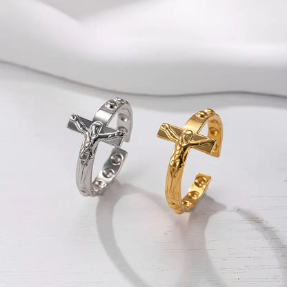 Vintage Stainless Steel Cross Rings