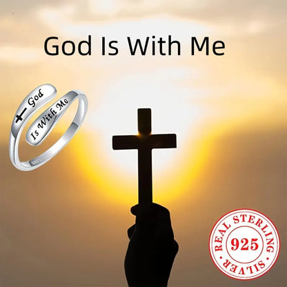 S925 Sterling Silver “God Is With Me” Ring