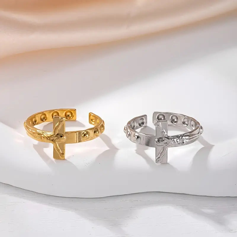 Vintage Stainless Steel Cross Rings