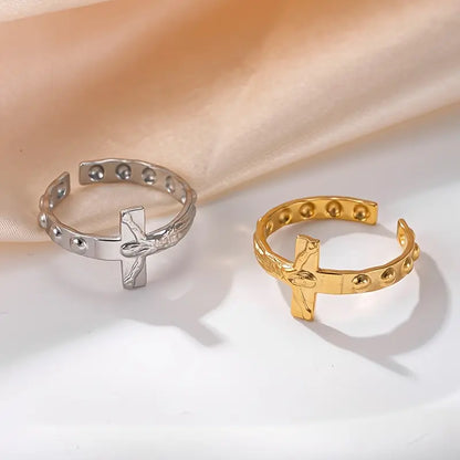 Vintage Stainless Steel Cross Rings