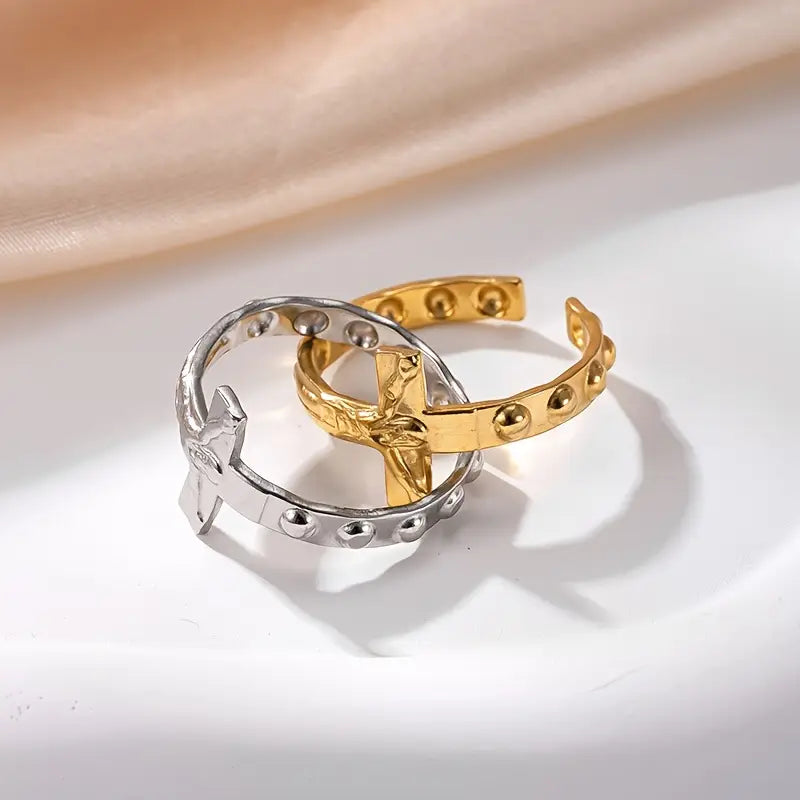 Vintage Stainless Steel Cross Rings