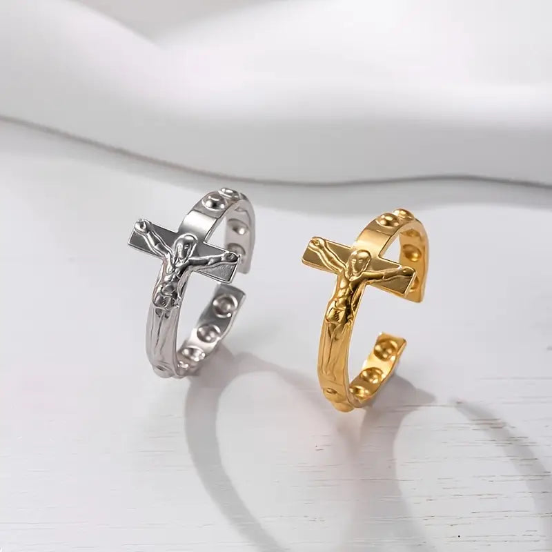 Vintage Stainless Steel Cross Rings