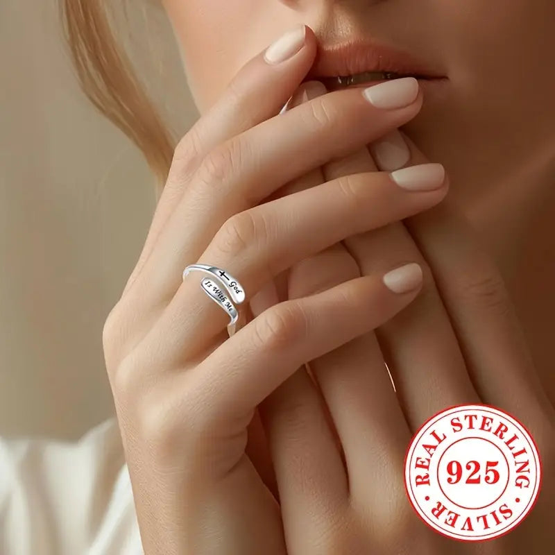 S925 Sterling Silver “God Is With Me” Ring