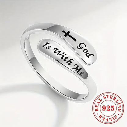 S925 Sterling Silver “God Is With Me” Ring